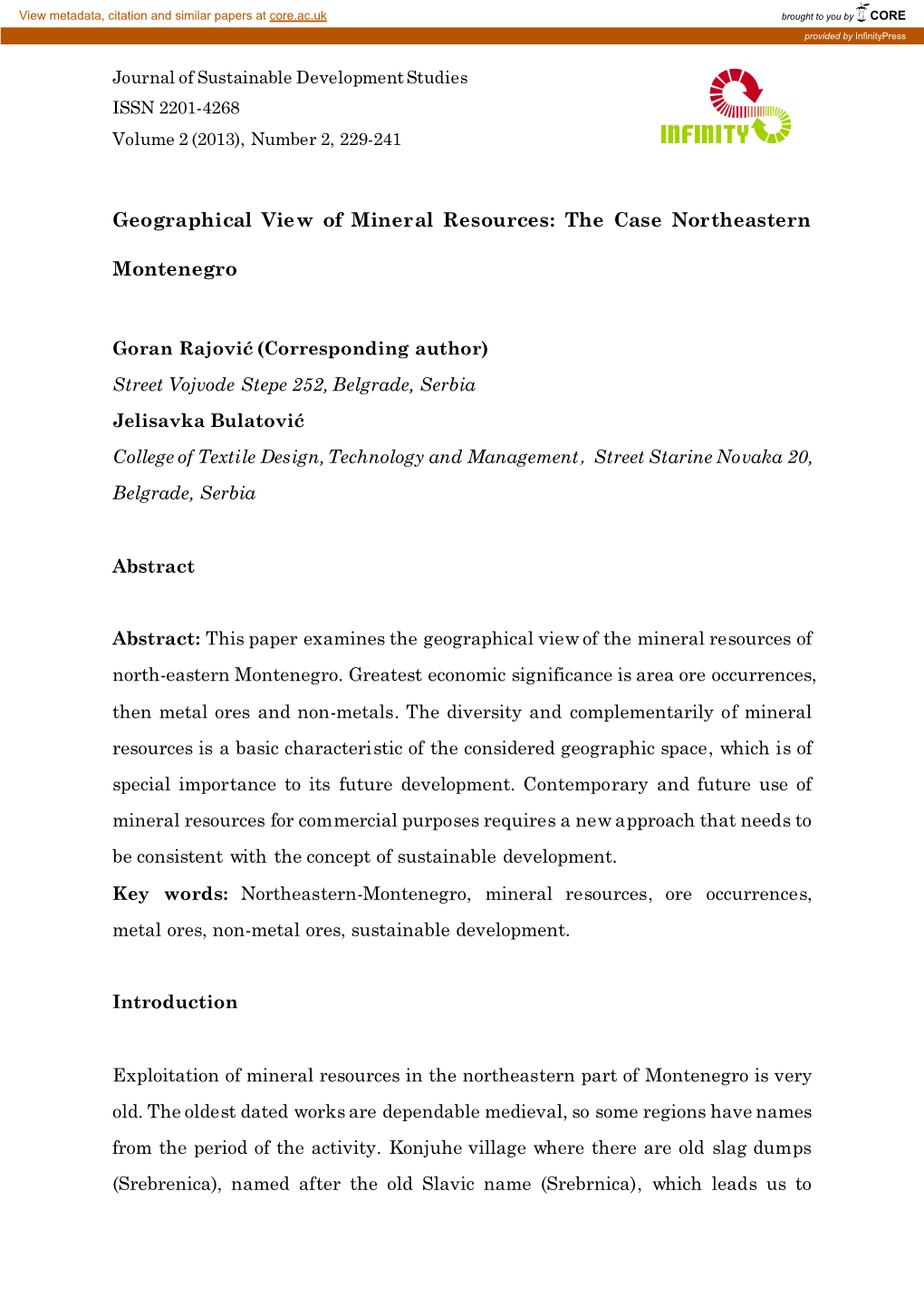 Geographical View of Mineral Resources: the Case Northeastern