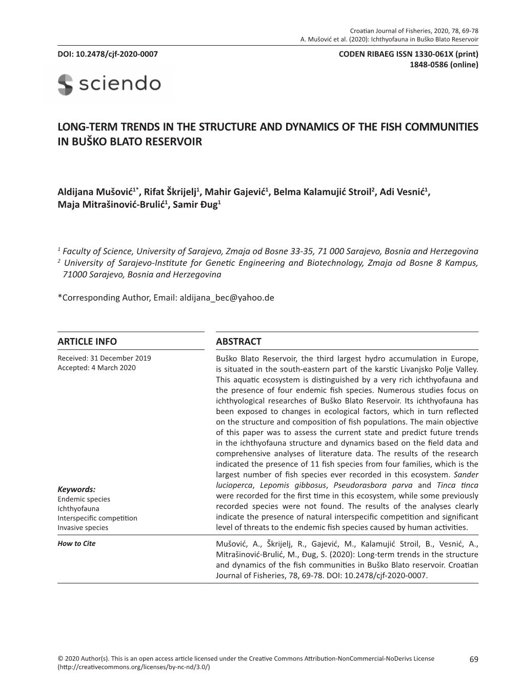 Long-Term Trends in the Structure and Dynamics of the Fish Communities in Buško Blato Reservoir