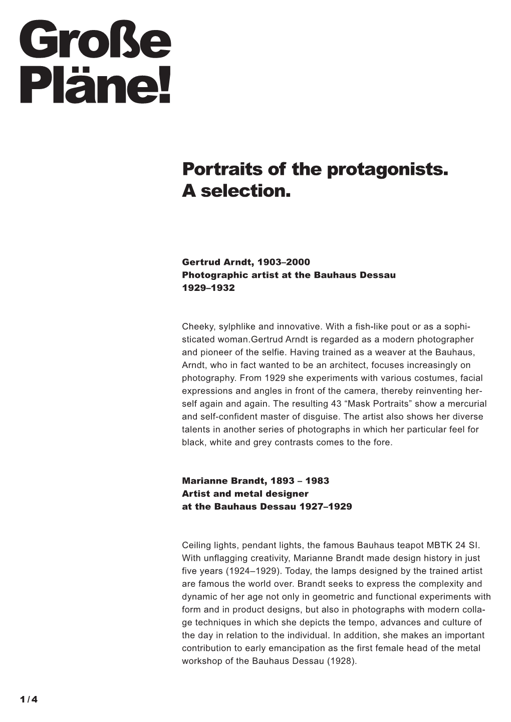 Portraits of the Protagonists. a Selection