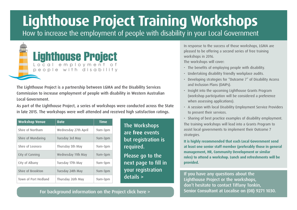 Lighthouse Project Training Workshops How to Increase the Employment of People with Disability in Your Local Government