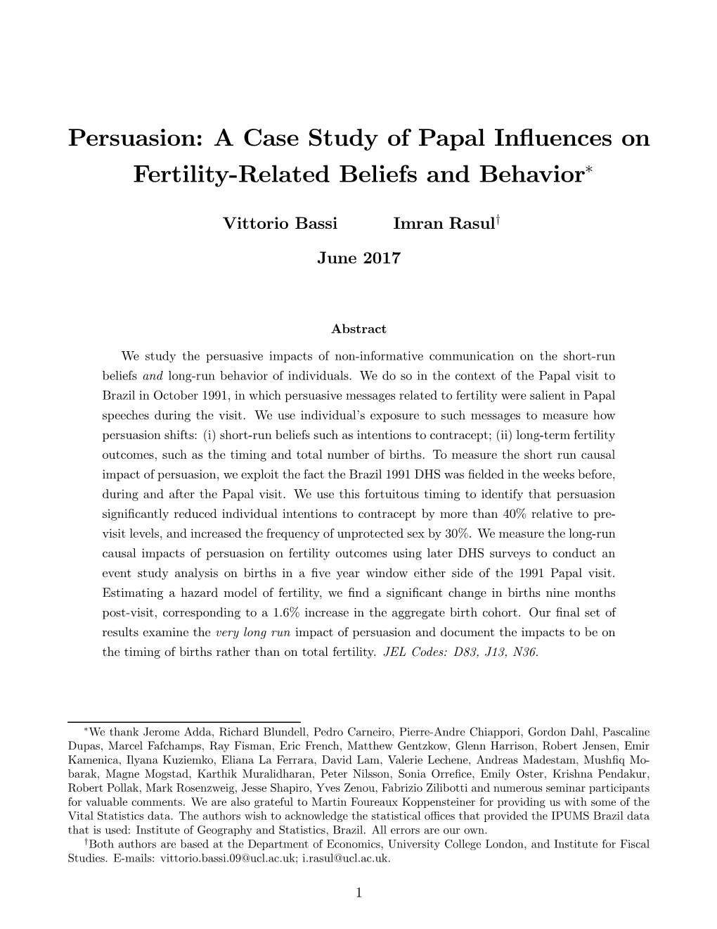 A Case Study of Papal Influences on Fertility-Related Beliefs and Behavior