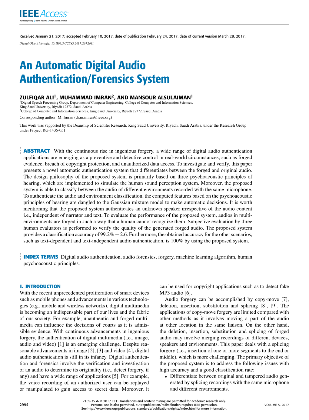 An Automatic Digital Audio Authentication/Forensics System