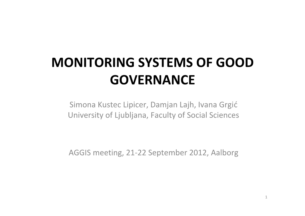 Simona Kustec Lipicer: Monitoring Systems of Good Governance