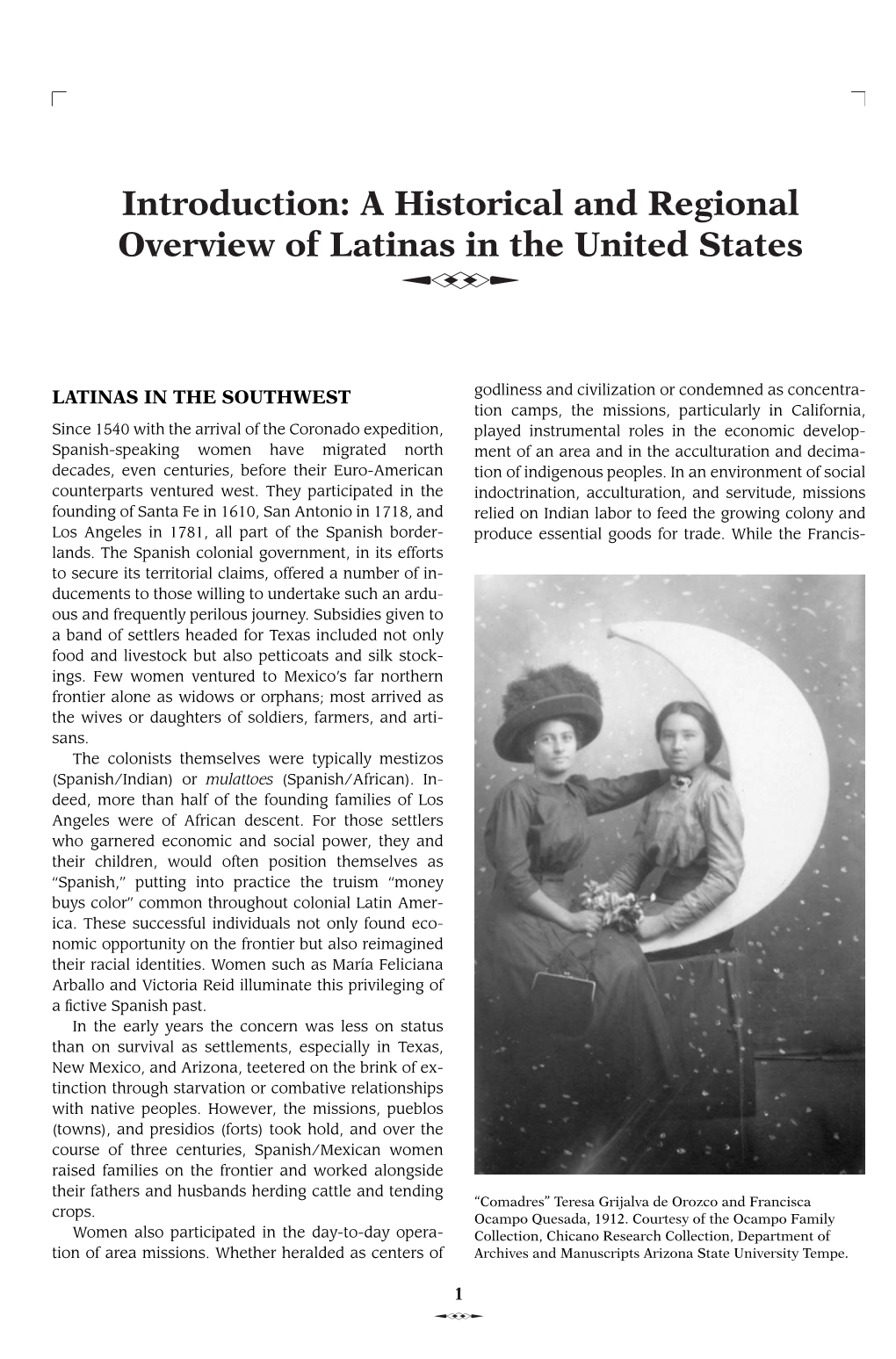 Introduction: a Historical and Regional Overview of Latinas in the United States Q