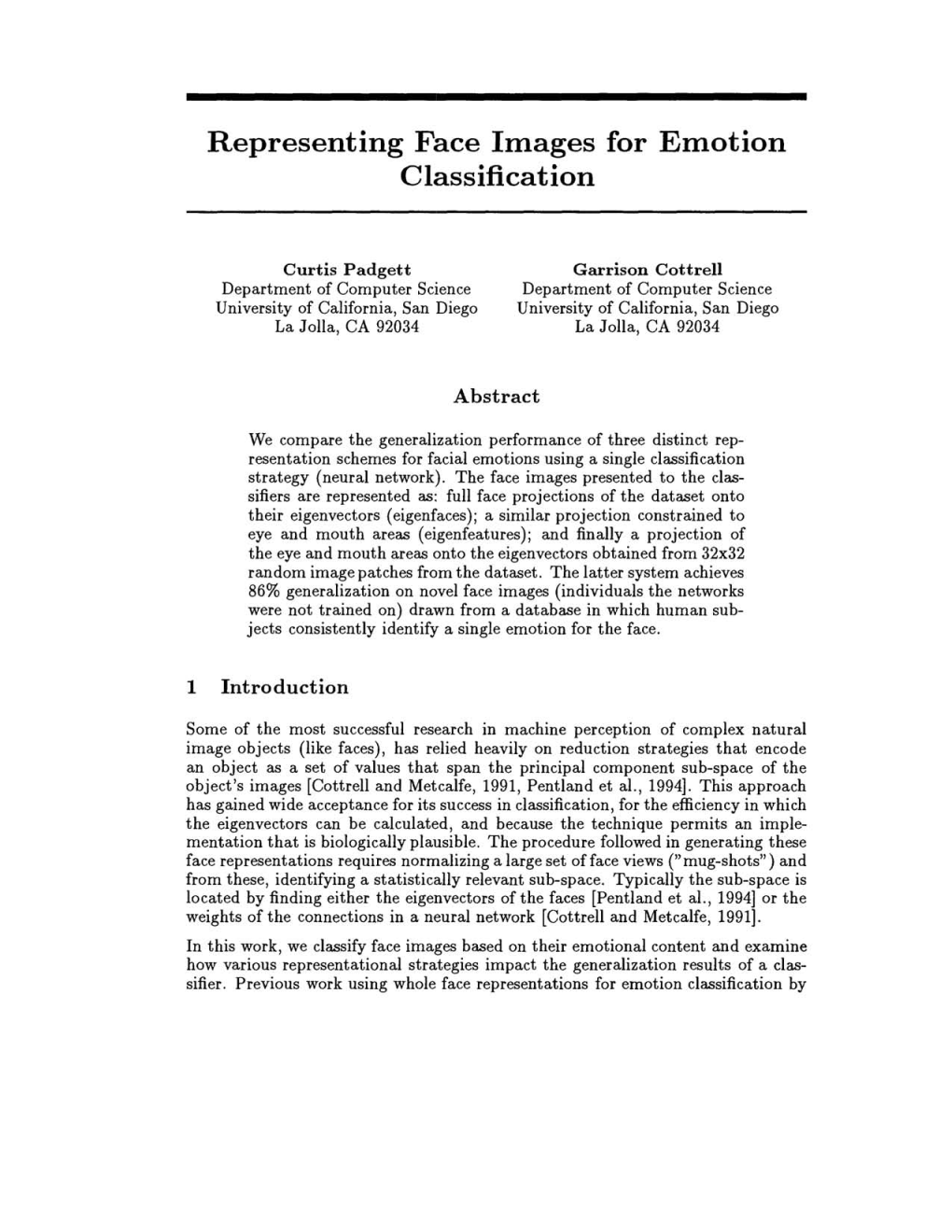 Representing Face Images for Emotion Classification