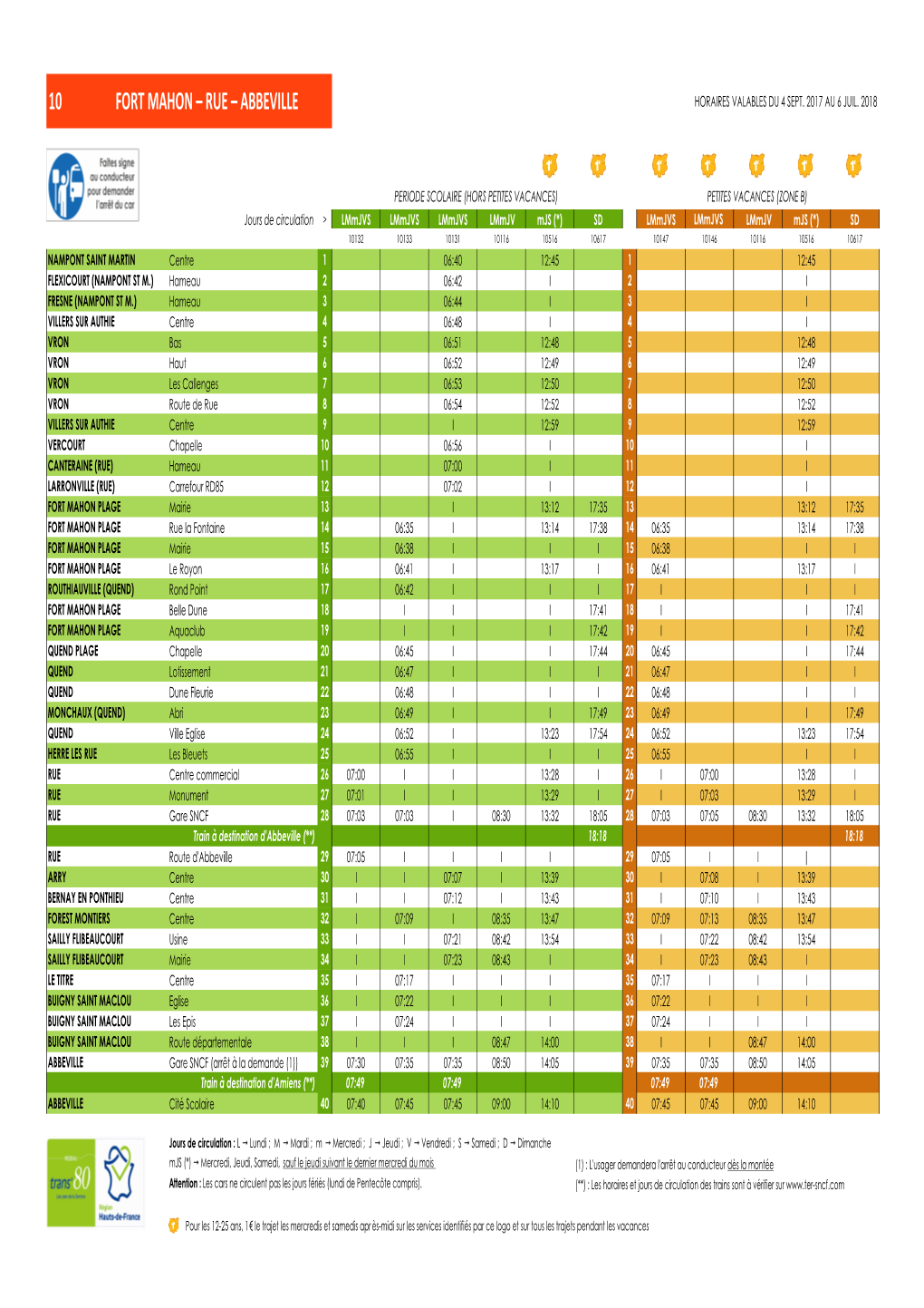 10 Fort Mahon – Rue – Abbeville Horaires Valables Du 4 Sept