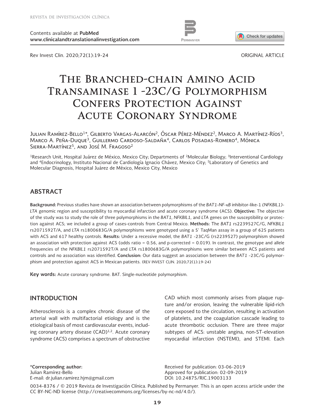 23C/G Polymorphism Confers Protection Against Acute Coronary Syndrome