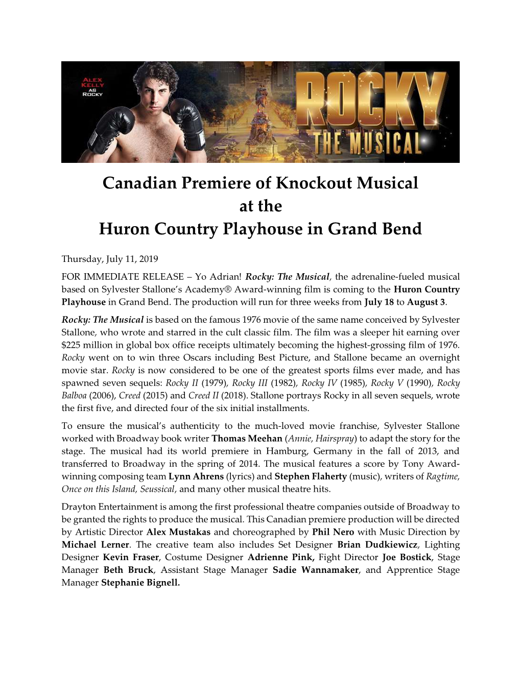 Canadian Premiere of Knockout Musical at the Huron Country Playhouse in Grand Bend