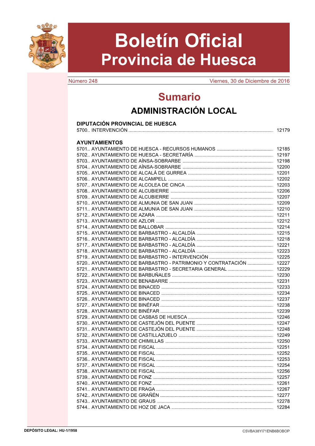 Boletín Oficial Provincia De Huesca