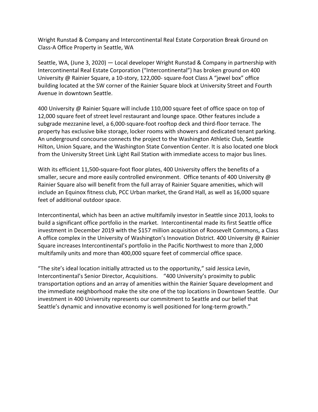 R.400 Univ.Intercontinental Press Release FINAL