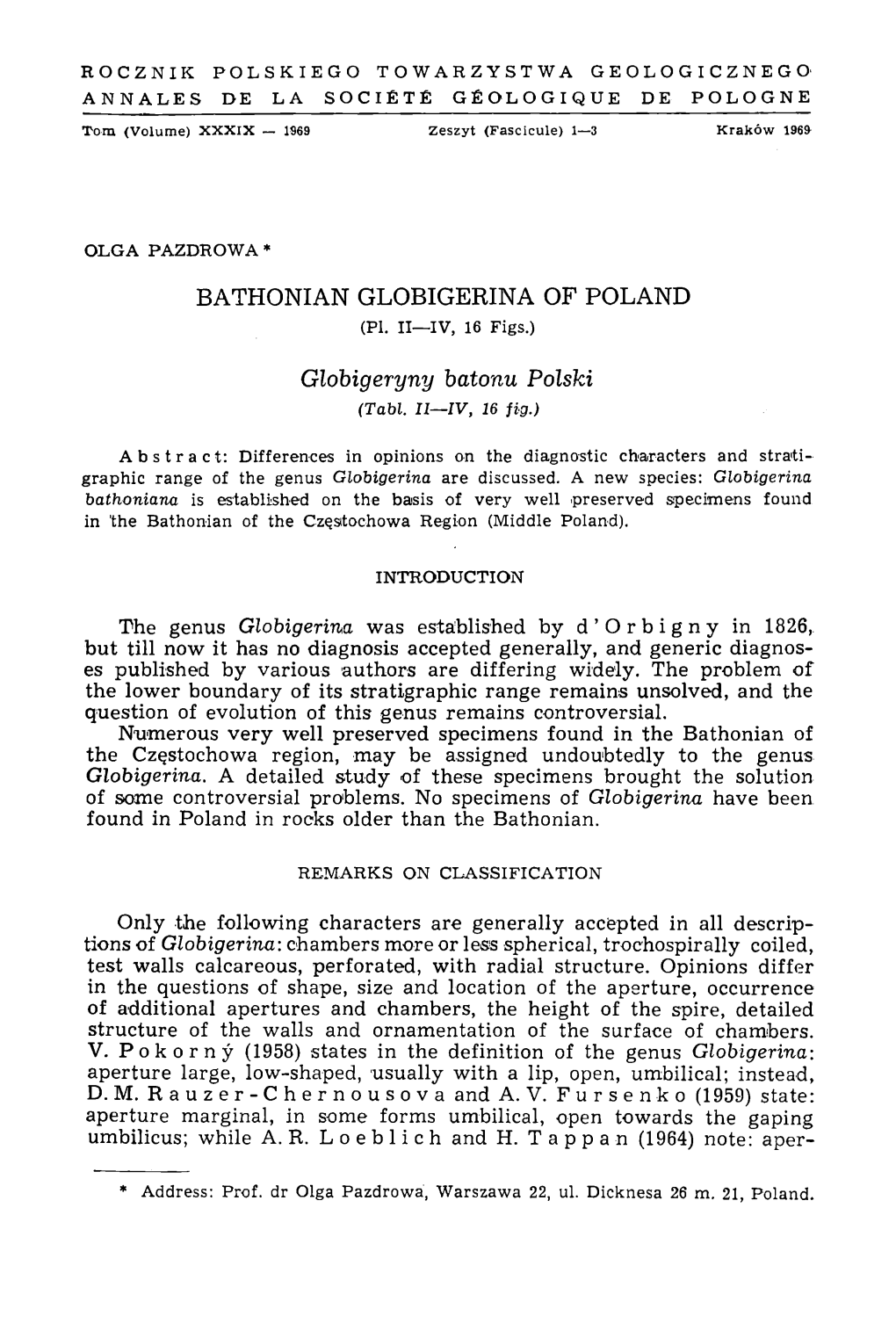 BATHONIAN GLOBIGERINA of POLAND Globigeryny Batonu Polski