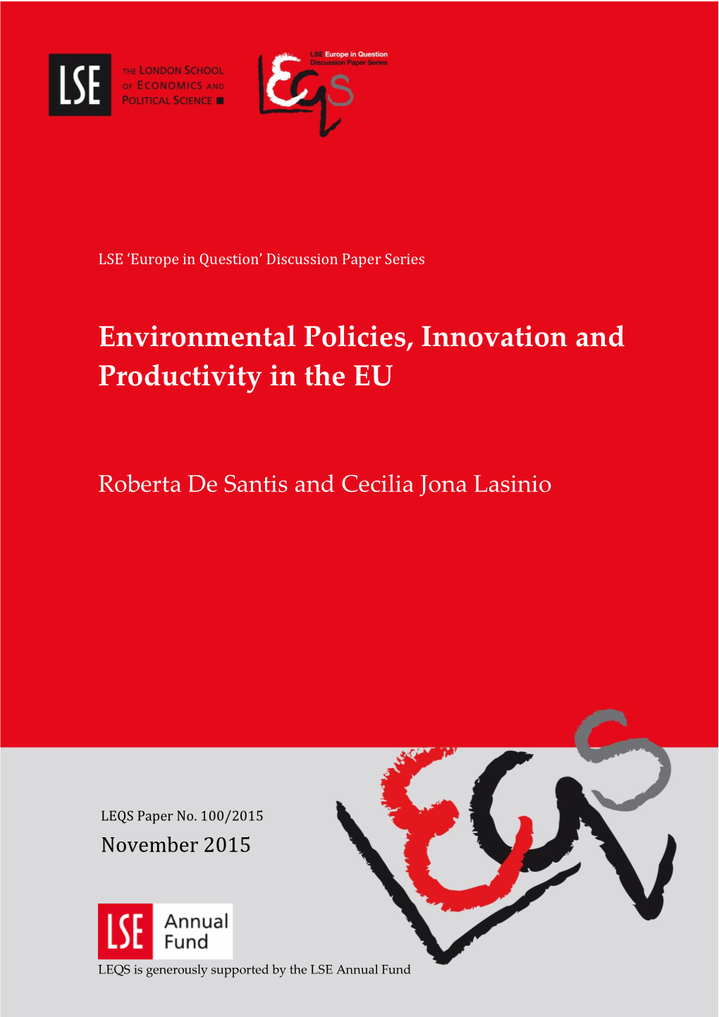 Environmental Policies, Innovation and Productivity in the EU