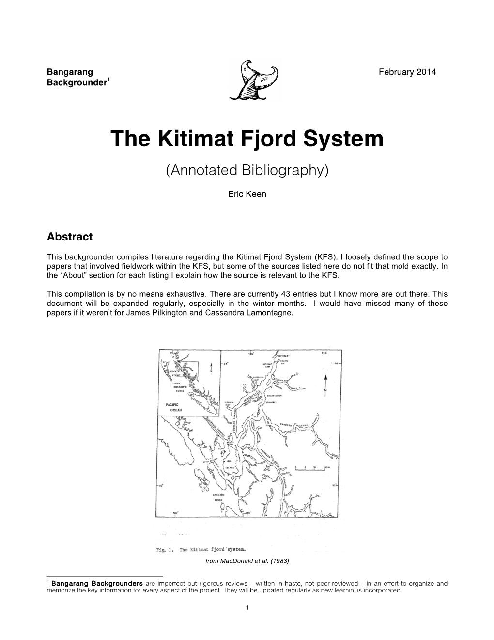 The Kitimat Fjord System (Annotated Bibliography)