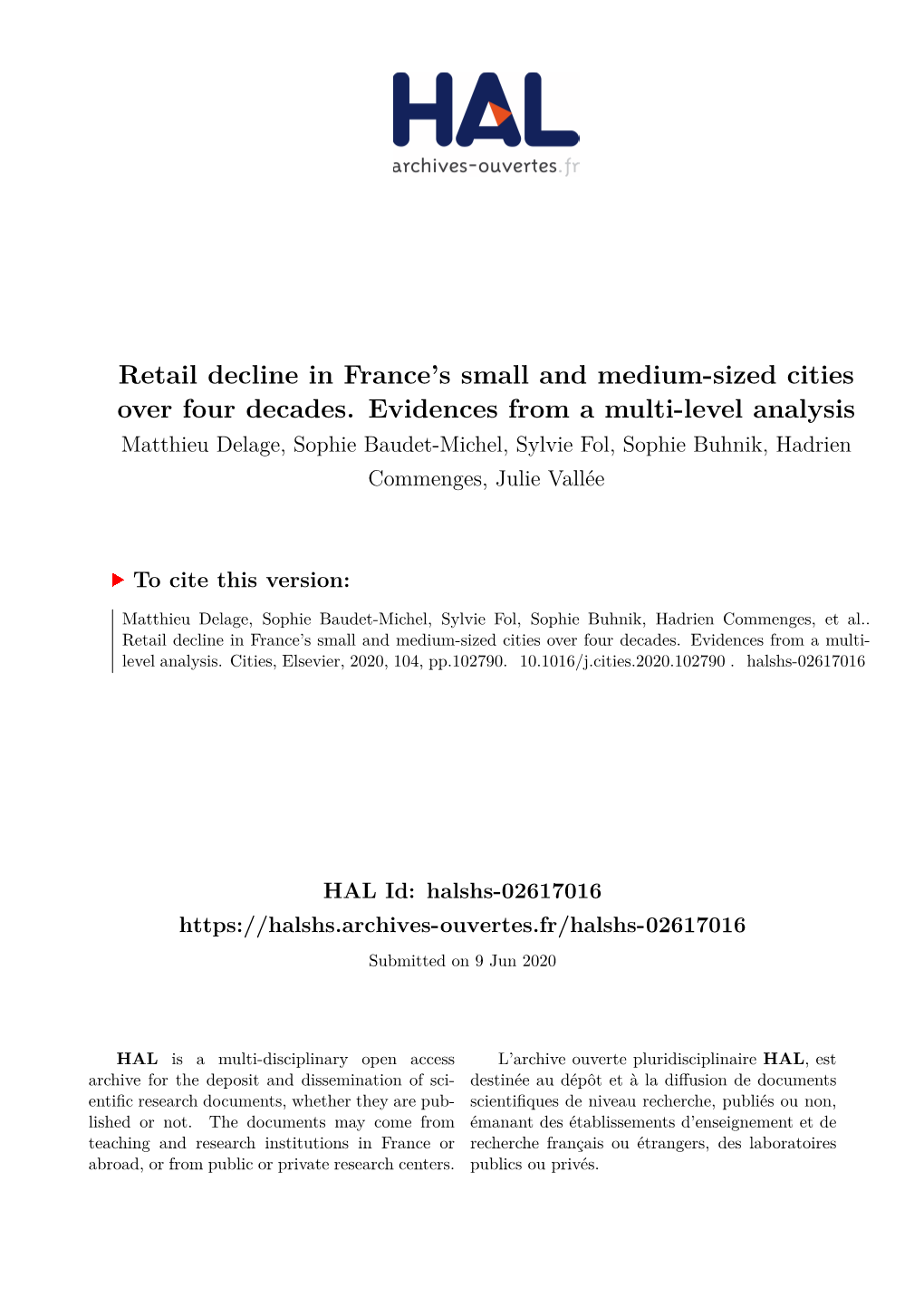 Retail Decline in France's Small and Medium-Sized Cities Over Four Decades. Evidences from a Multi-Level Analysis