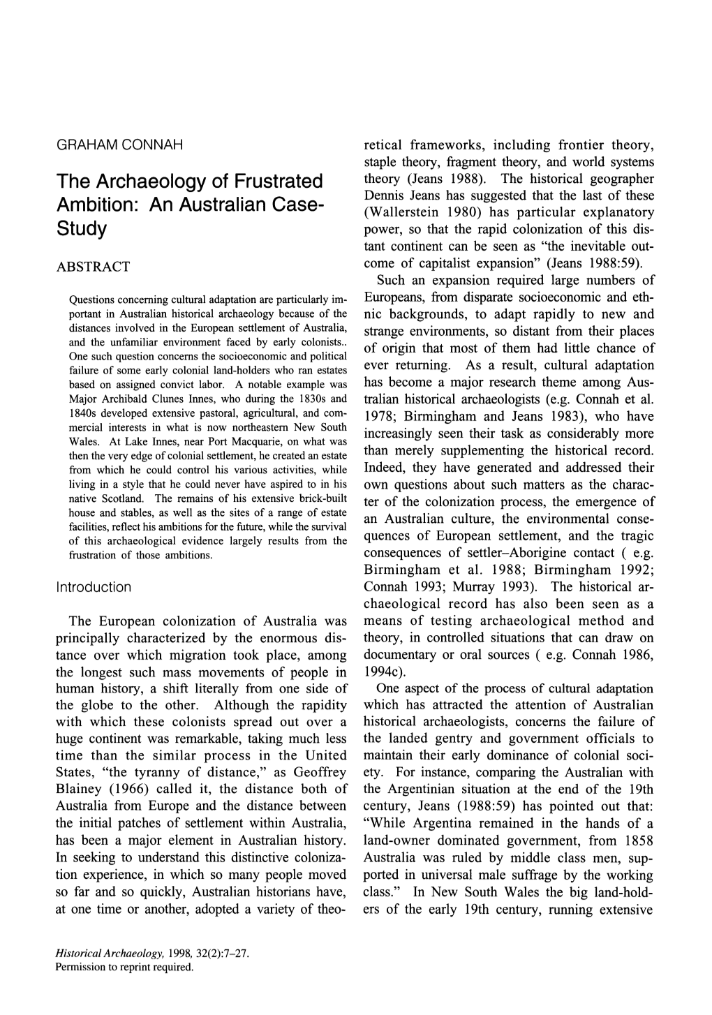 The Archaeology of Frustrated Ambition: an Australian Case- Study