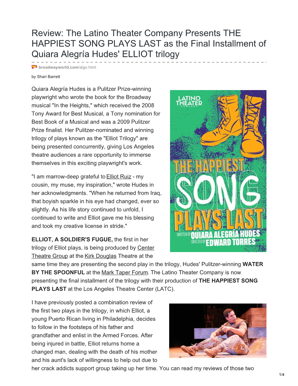 Review: the Latino Theater Company Presents the HAPPIEST SONG PLAYS LAST As the Final Installment of Quiara Alegría Hudes' ELLIOT Trilogy