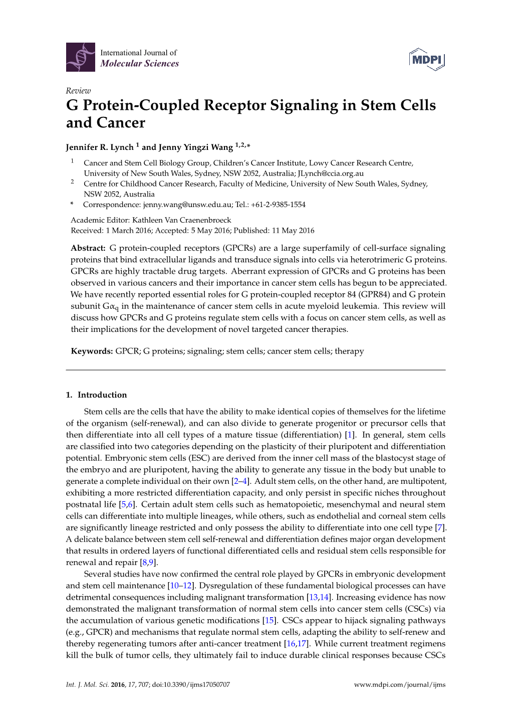 G Protein-Coupled Receptor Signaling in Stem Cells and Cancer