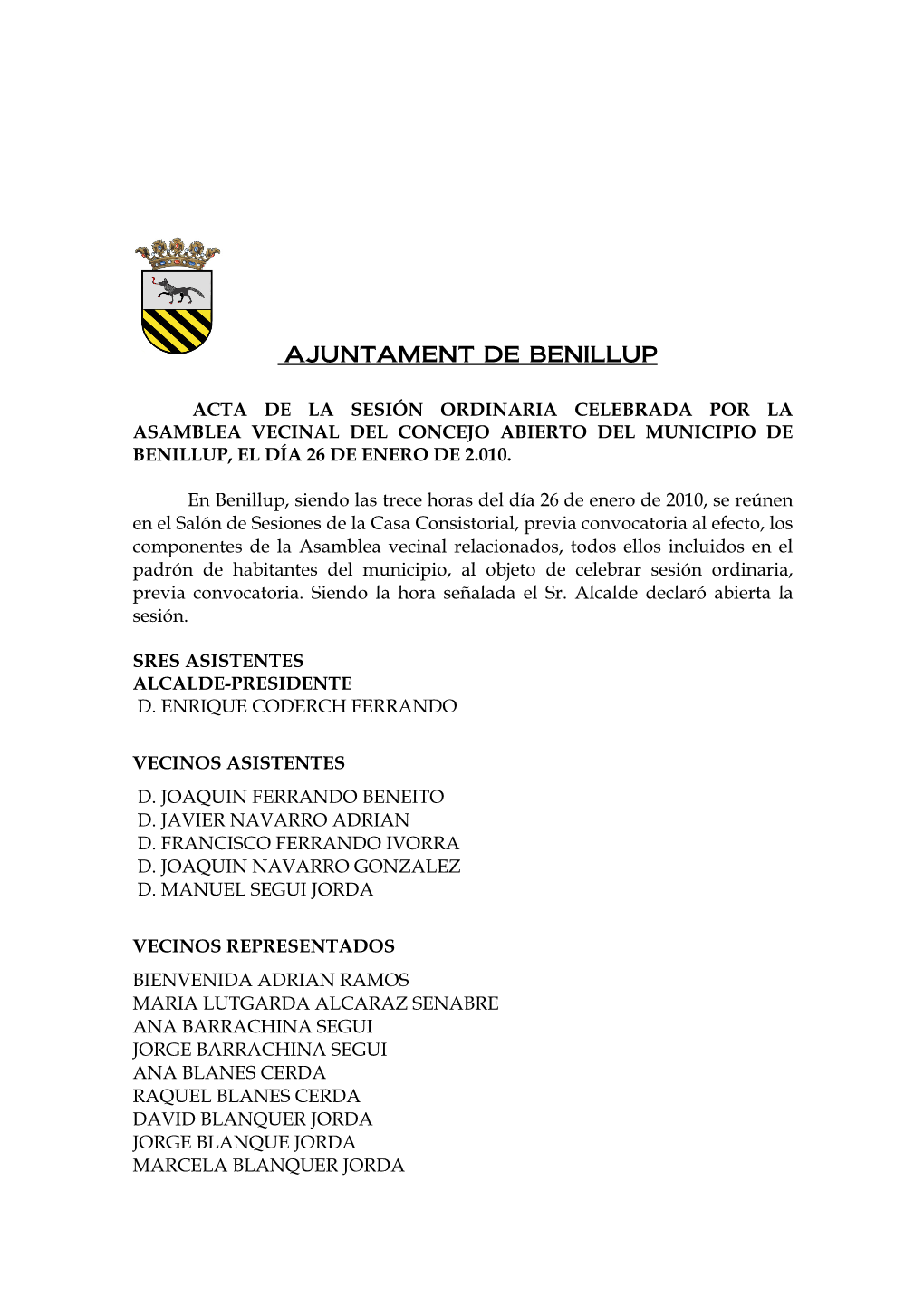 Acta Sesión Ordinaria 26 De Enero De 2010