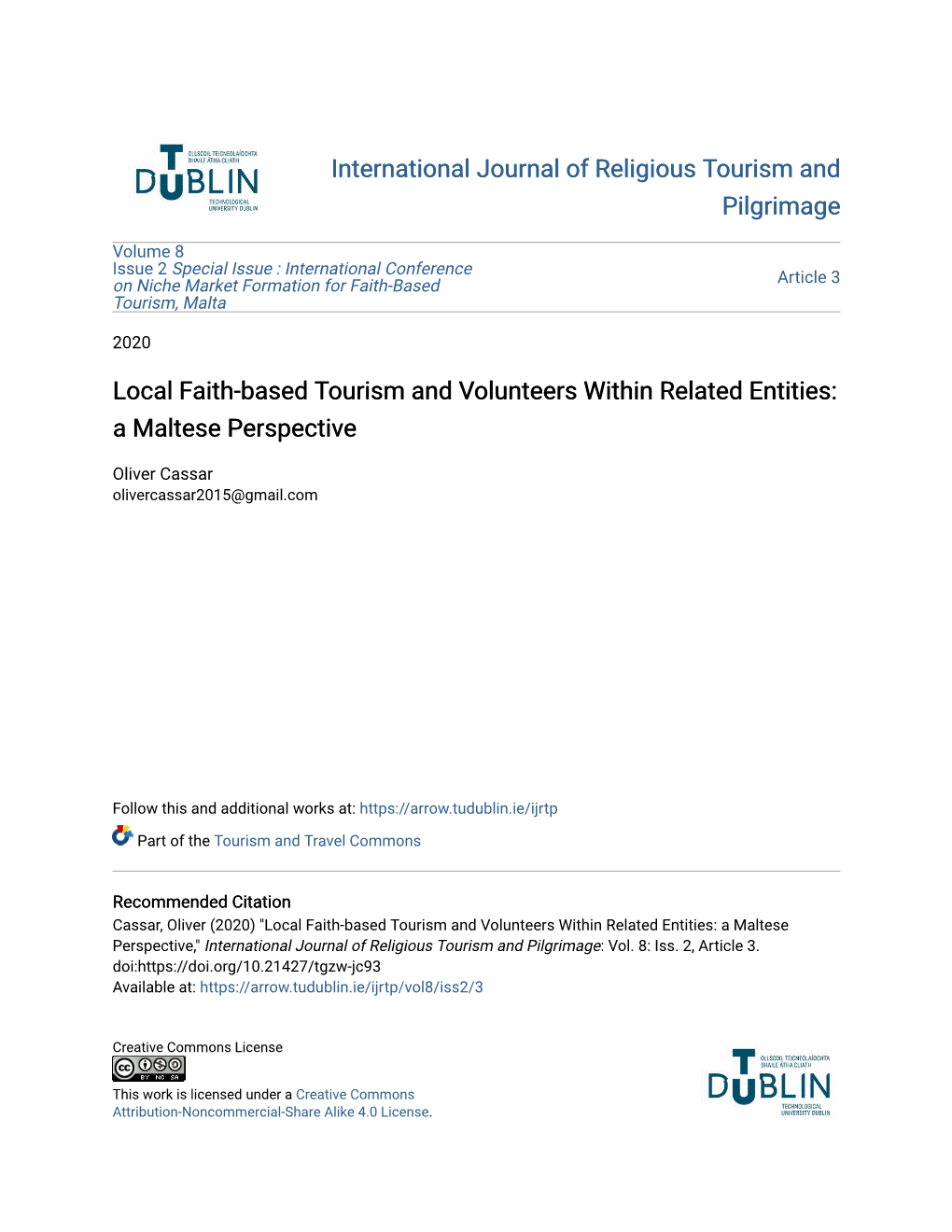 Local Faith-Based Tourism and Volunteers Within Related Entities: a Maltese Perspective