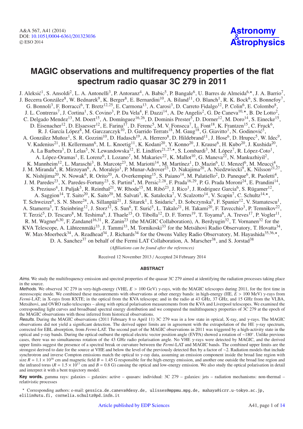 MAGIC Observations and Multifrequency Properties of the Flat Spectrum Radio Quasar 3C 279 in 2011