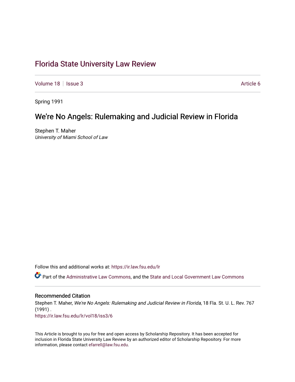 We're No Angels: Rulemaking and Judicial Review in Florida