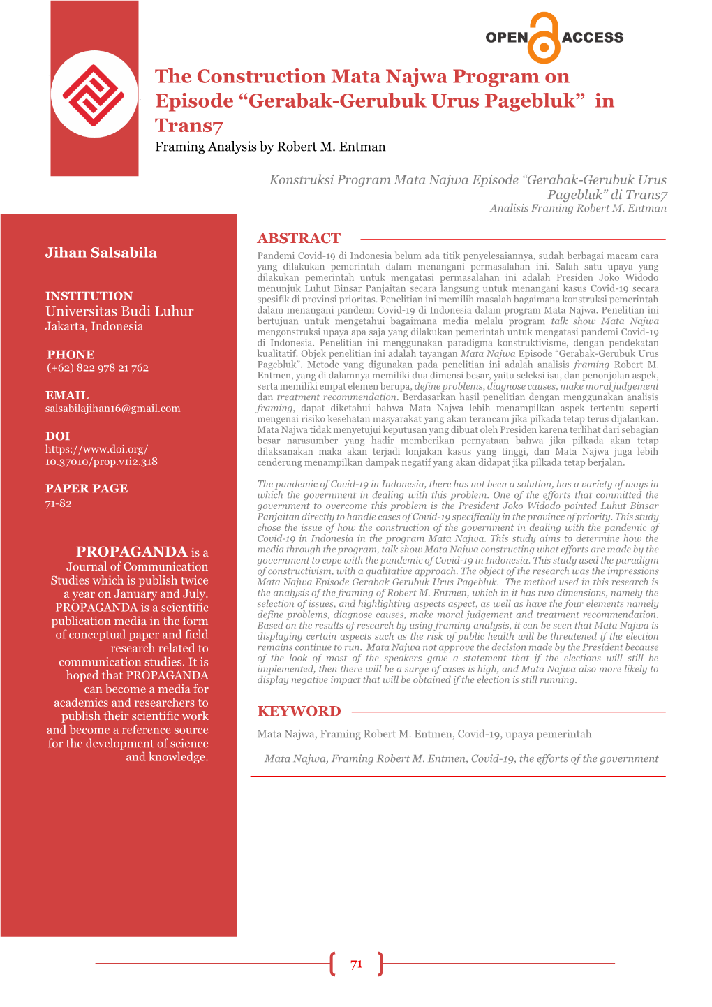 Gerabak-Gerubuk Urus Pagebluk” in Trans7 Framing Analysis by Robert M