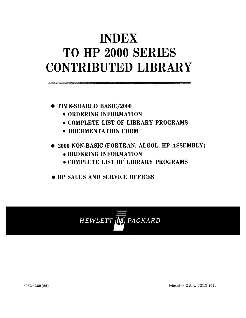 Index to Hp 2000 Series Contributed Library