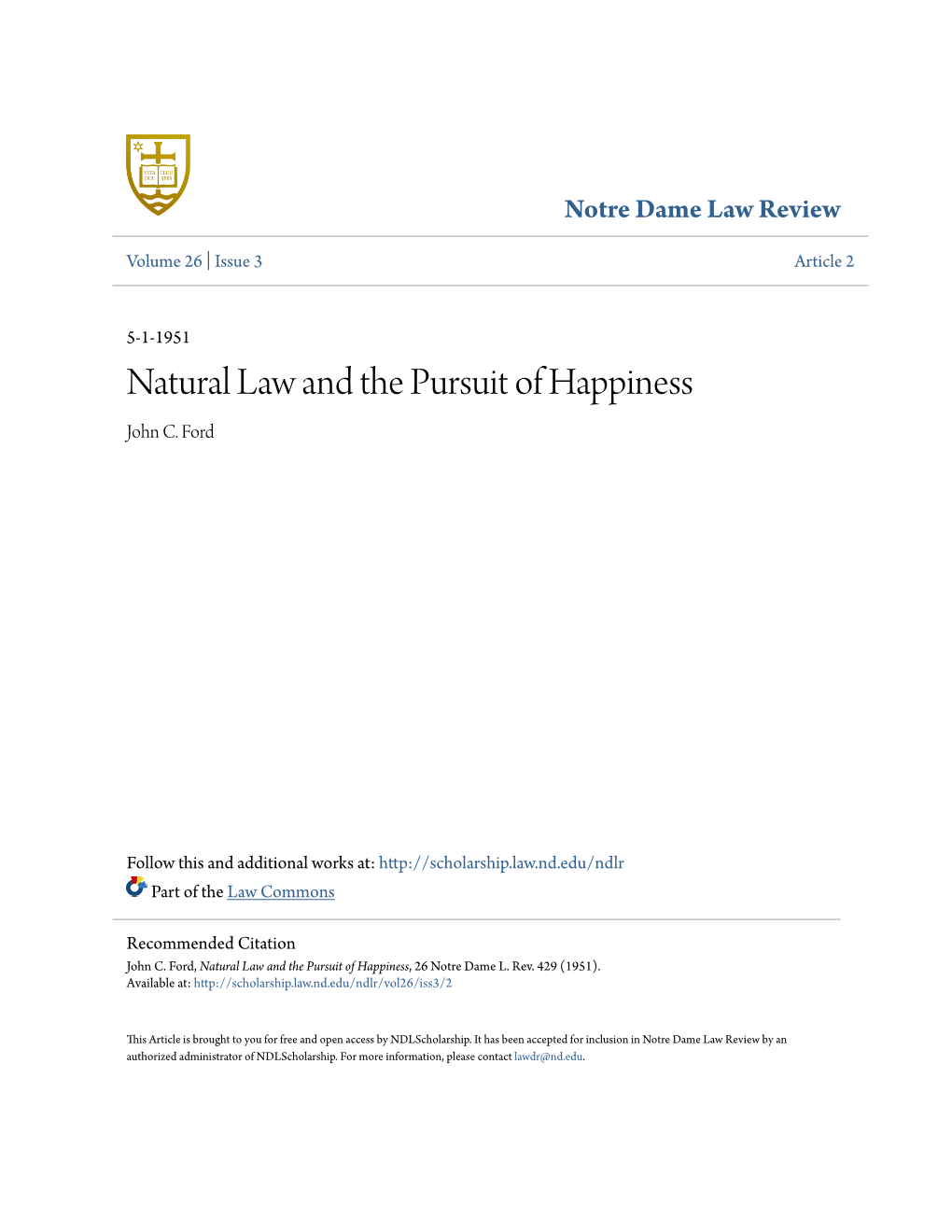 Natural Law and the Pursuit of Happiness John C