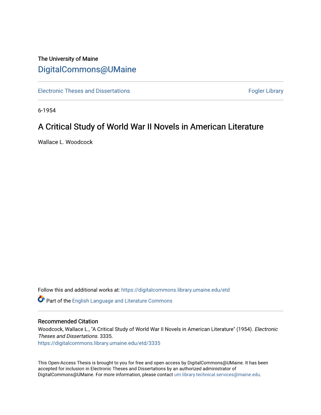 A Critical Study of World War II Novels in American Literature