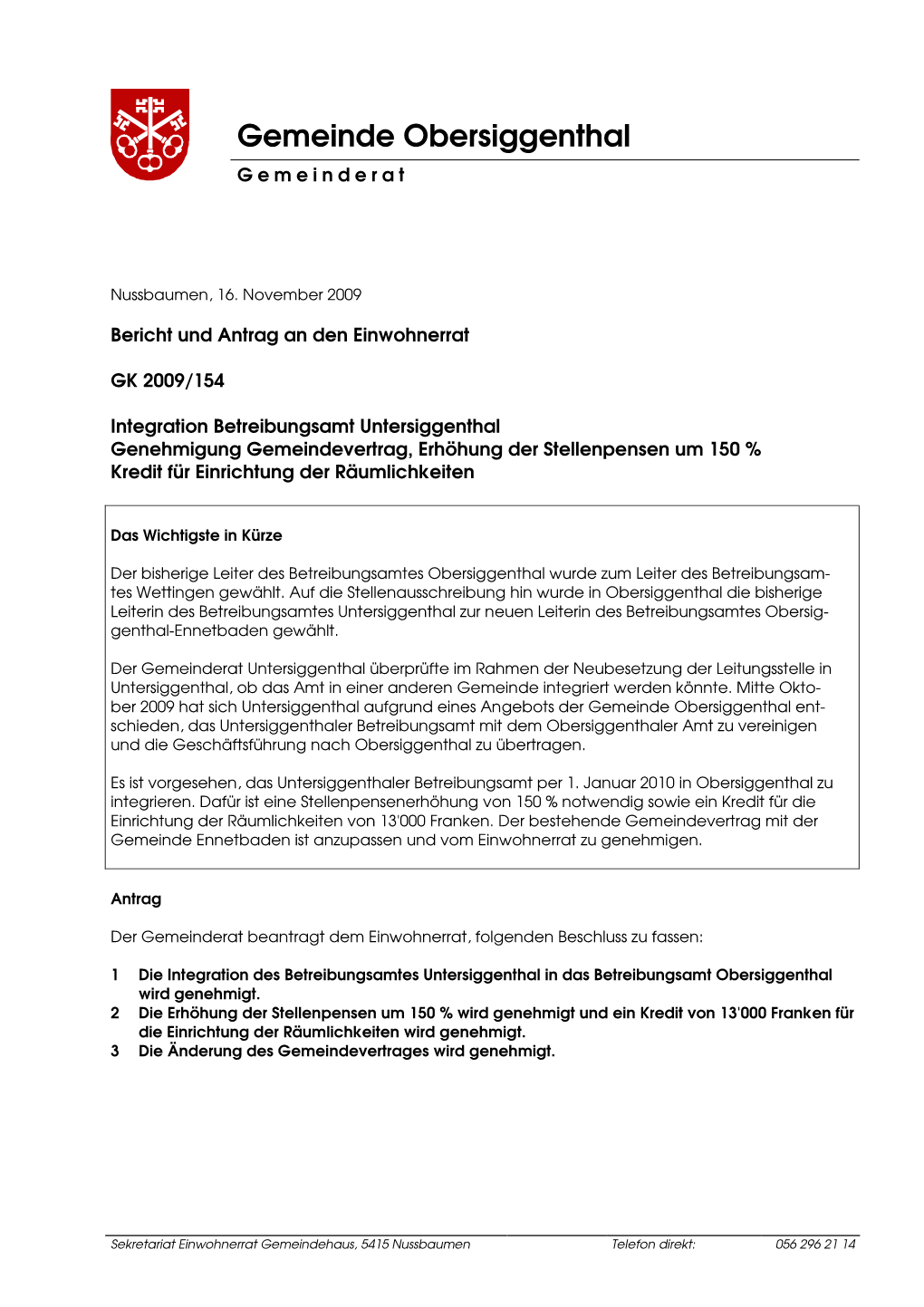 2009-154 Untersiggenthal Betreibungsamt Integration