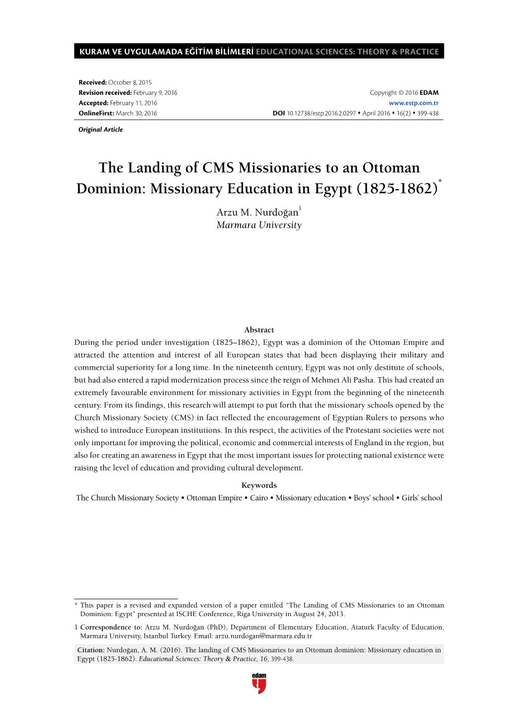 Missionary Education in Egypt (1825-1862)*