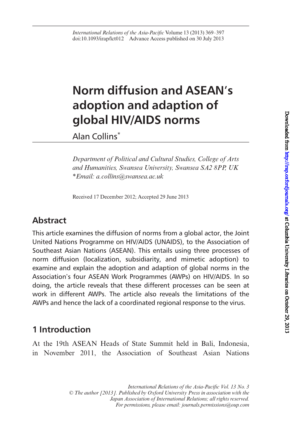 Norm Diffusion and Aseanls Adoption and Adaption of Global