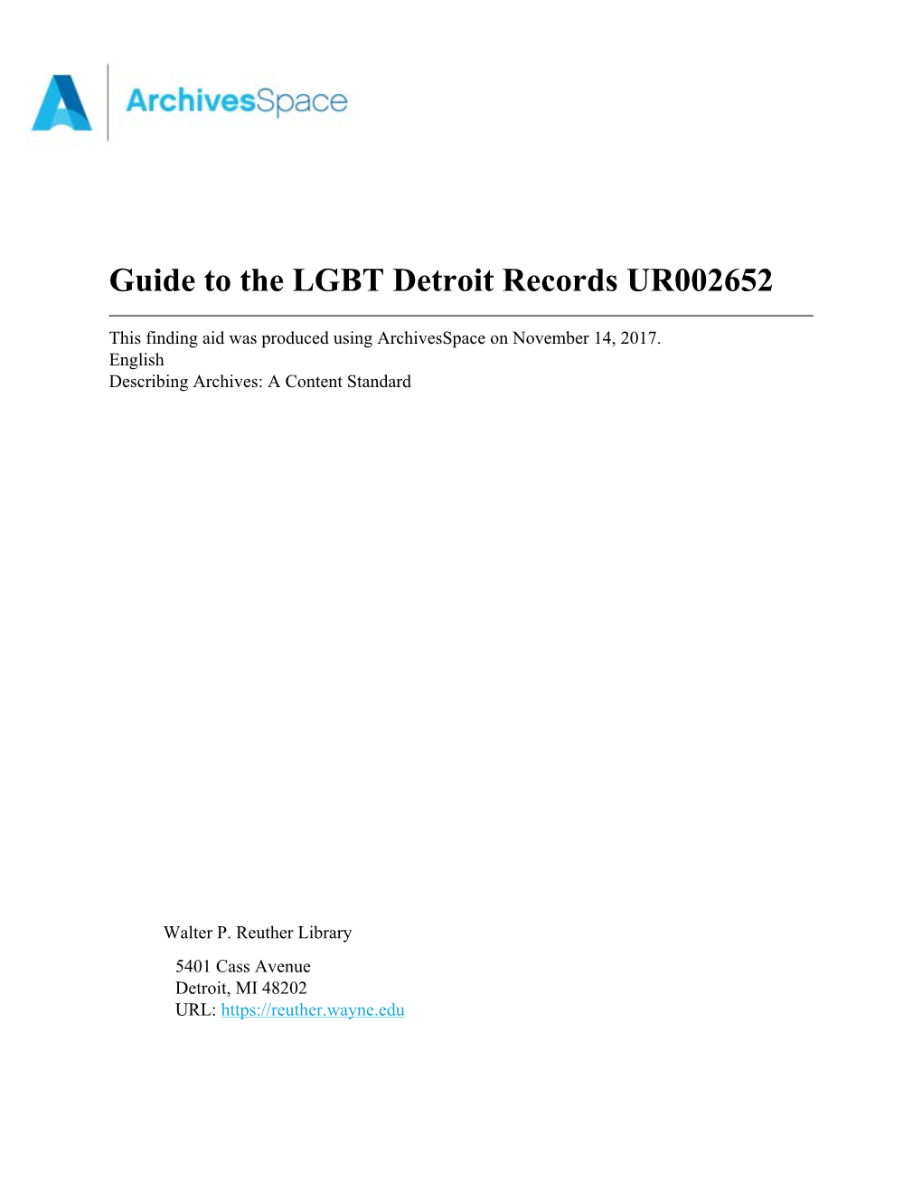 LGBT Detroit Records UR002652