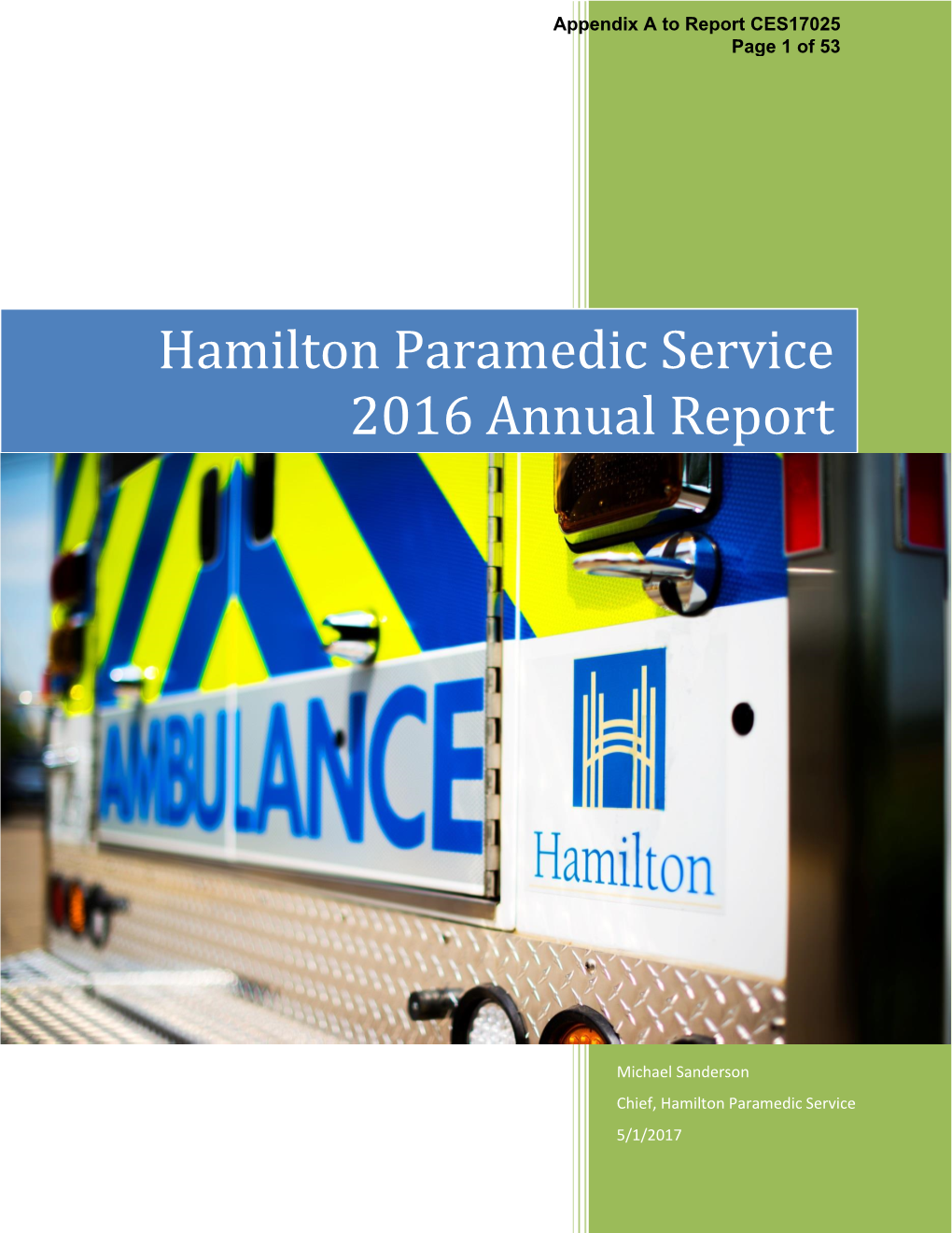 Hamilton Paramedic Service 2016 Annual Report