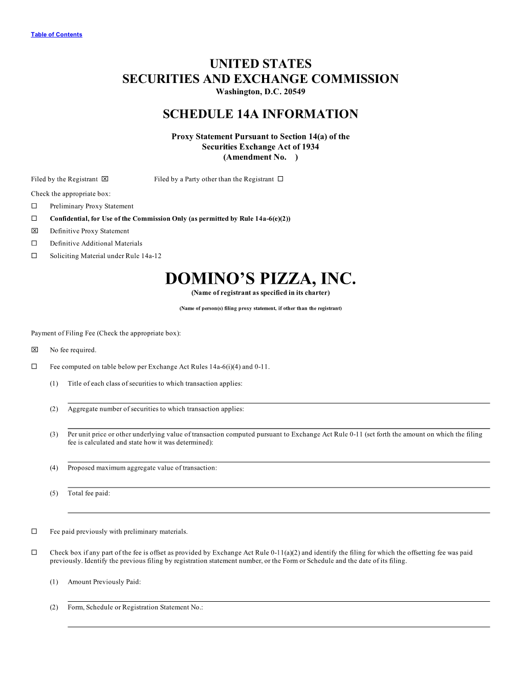 Domino's Pizza, Inc