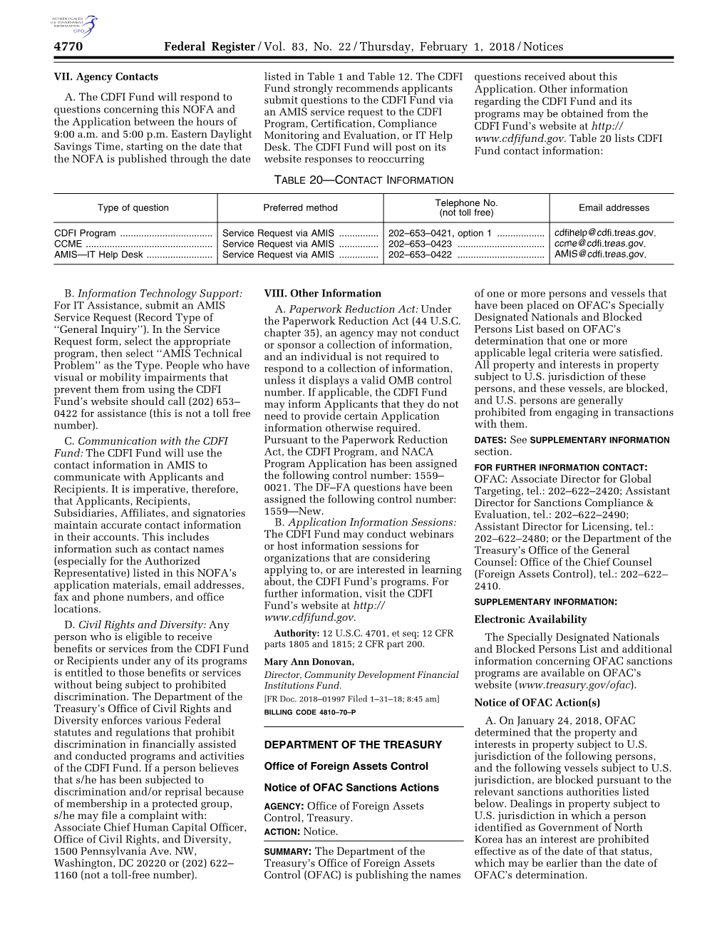 Federal Register/Vol. 83, No. 22/Thursday, February 1, 2018/Notices