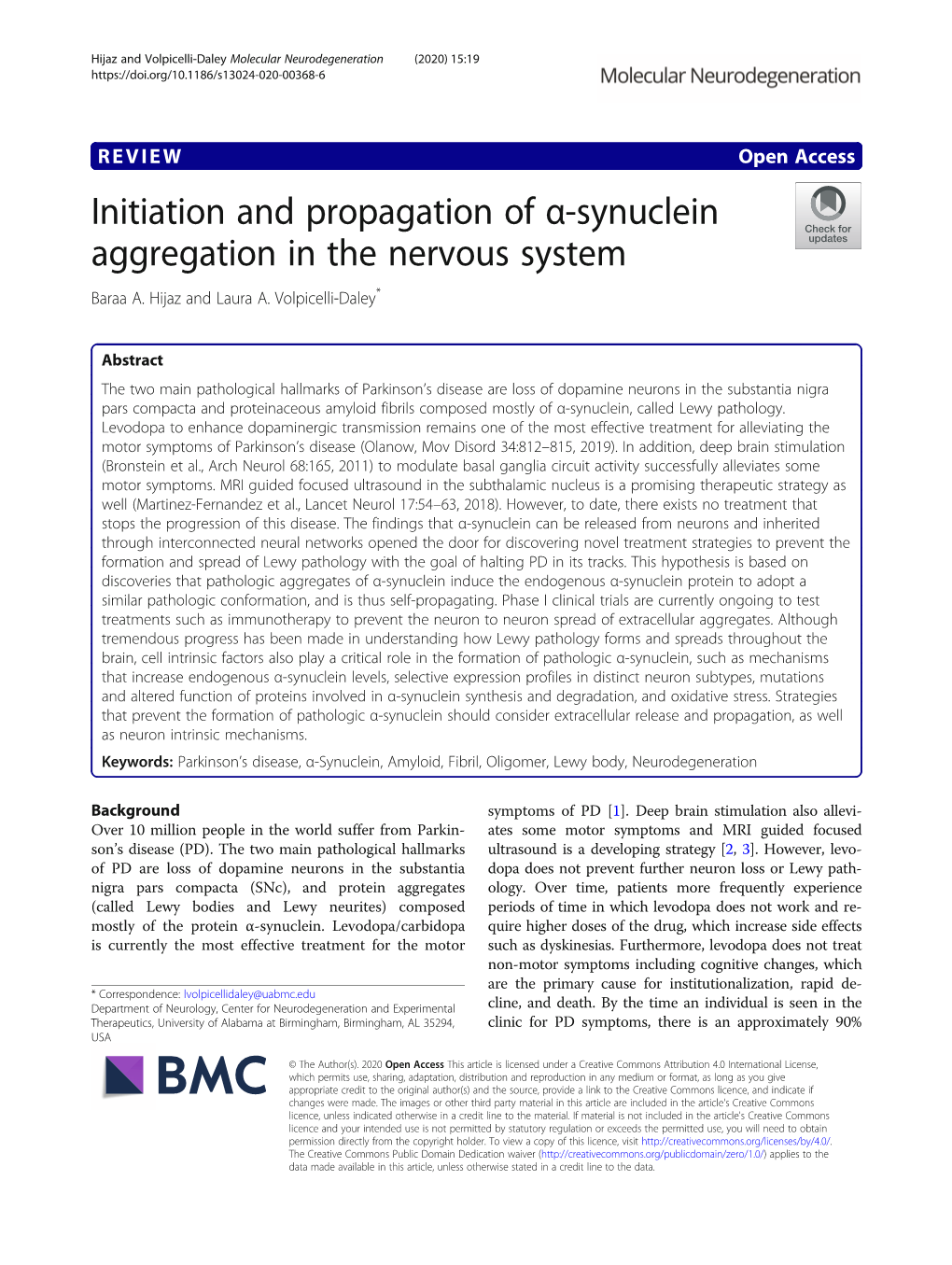 Initiation and Propagation of Α-Synuclein Aggregation in the Nervous System Baraa A