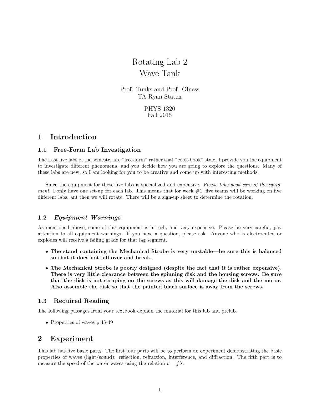 Rotating Lab 2 Wave Tank