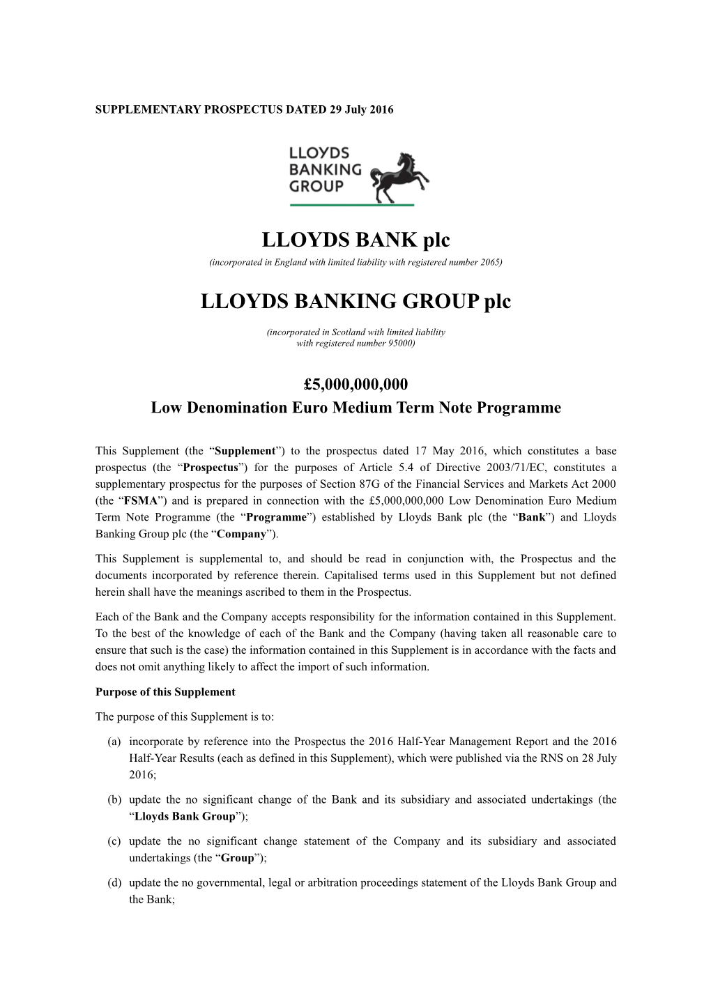 LLOYDS BANK Plc LLOYDS BANKING GROUP