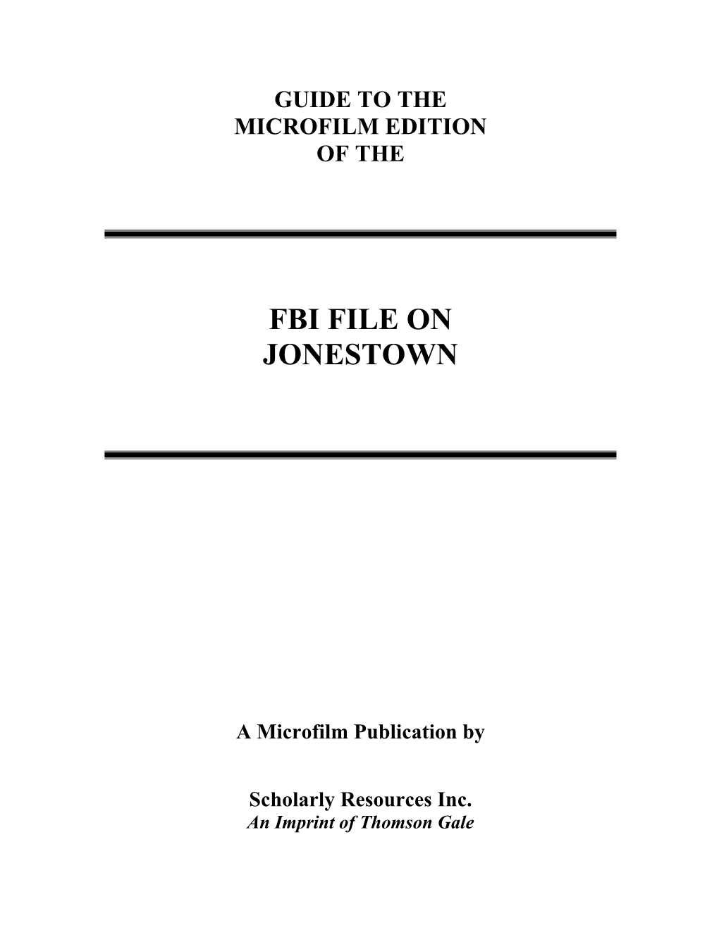 Fbi File on Jonestown