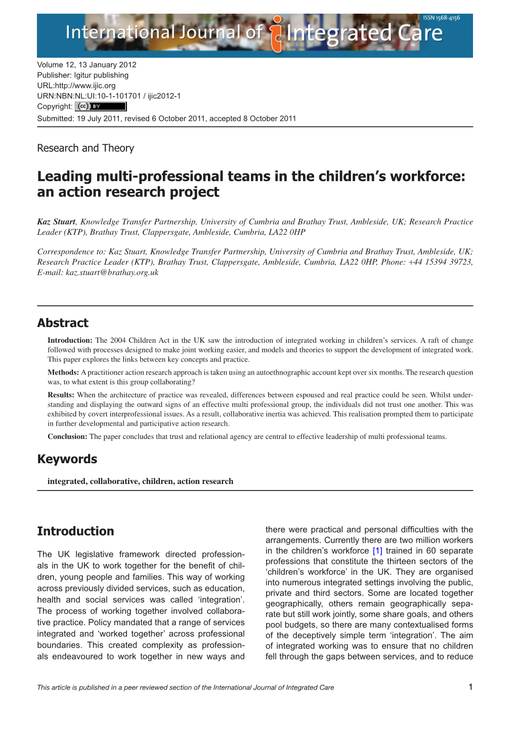Leading Multi-Professional Teams in the Children's Workforce: an Action