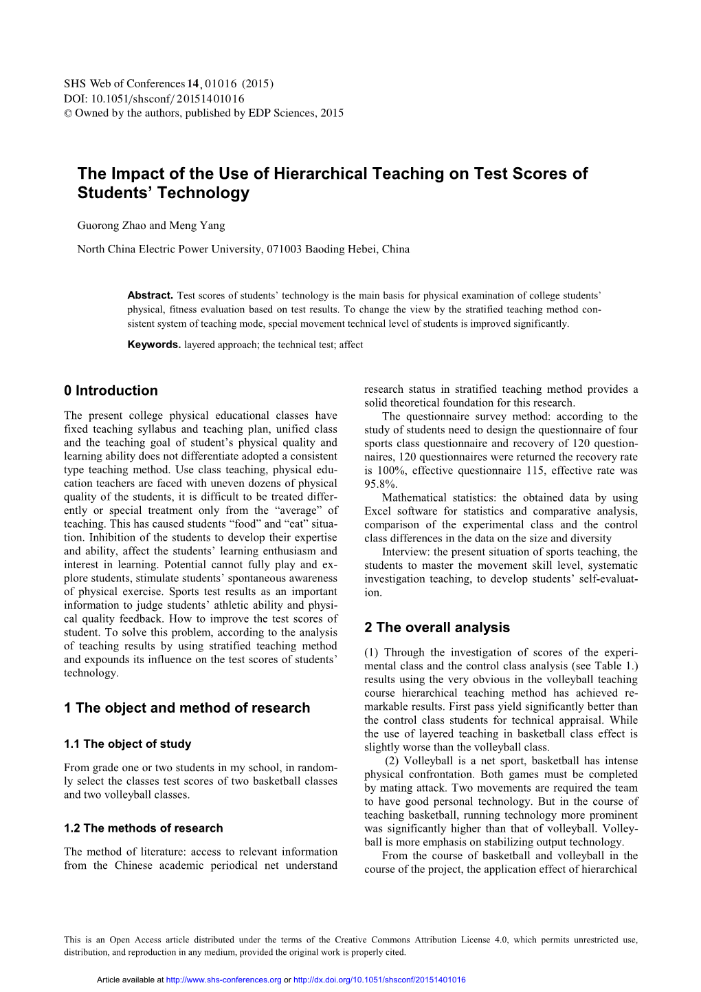 The Impact of the Use of Hierarchical Teaching on Test Scores of Students’ Technology