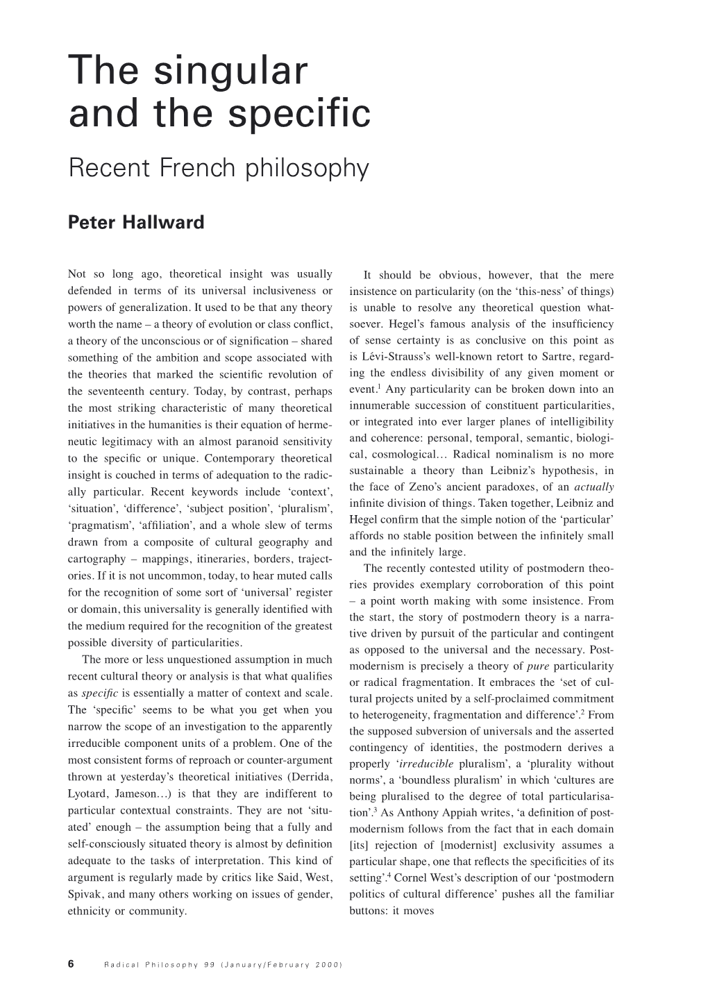 The Singular and the Specific Recent French Philosophy