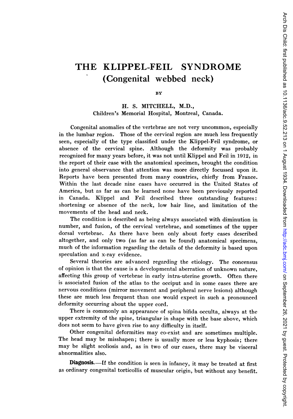 THE KLIPPEL-FEIL SYNDROME (Congenital Webbed Neck)