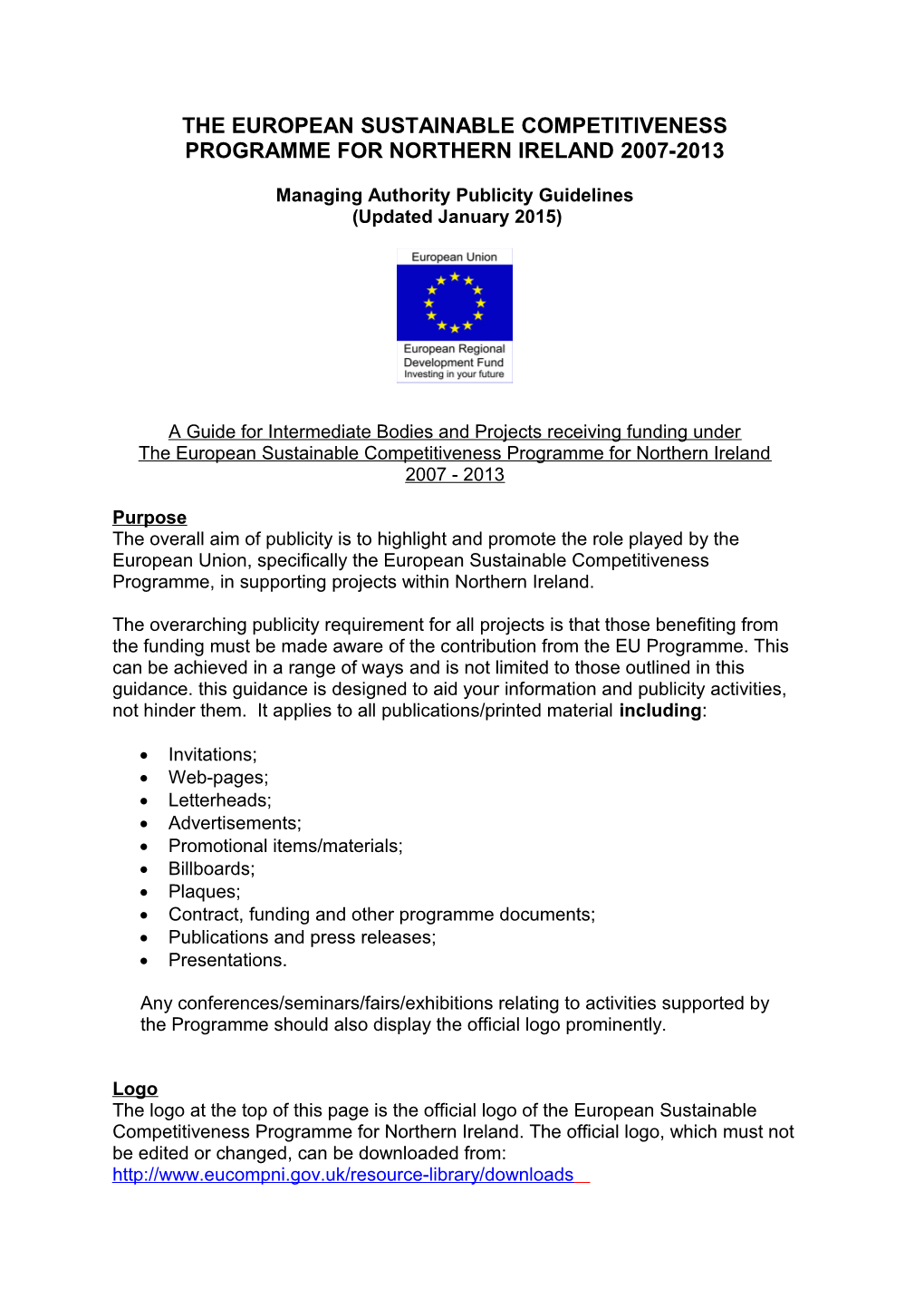 The European Sustainable Competitiveness Programme for Northern Ireland 2007-2013