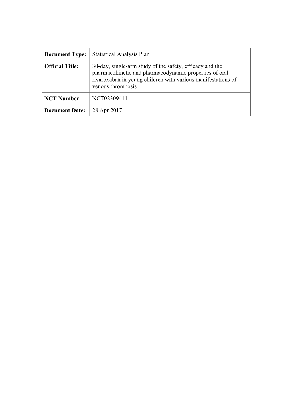 Statistical Analysis Plan