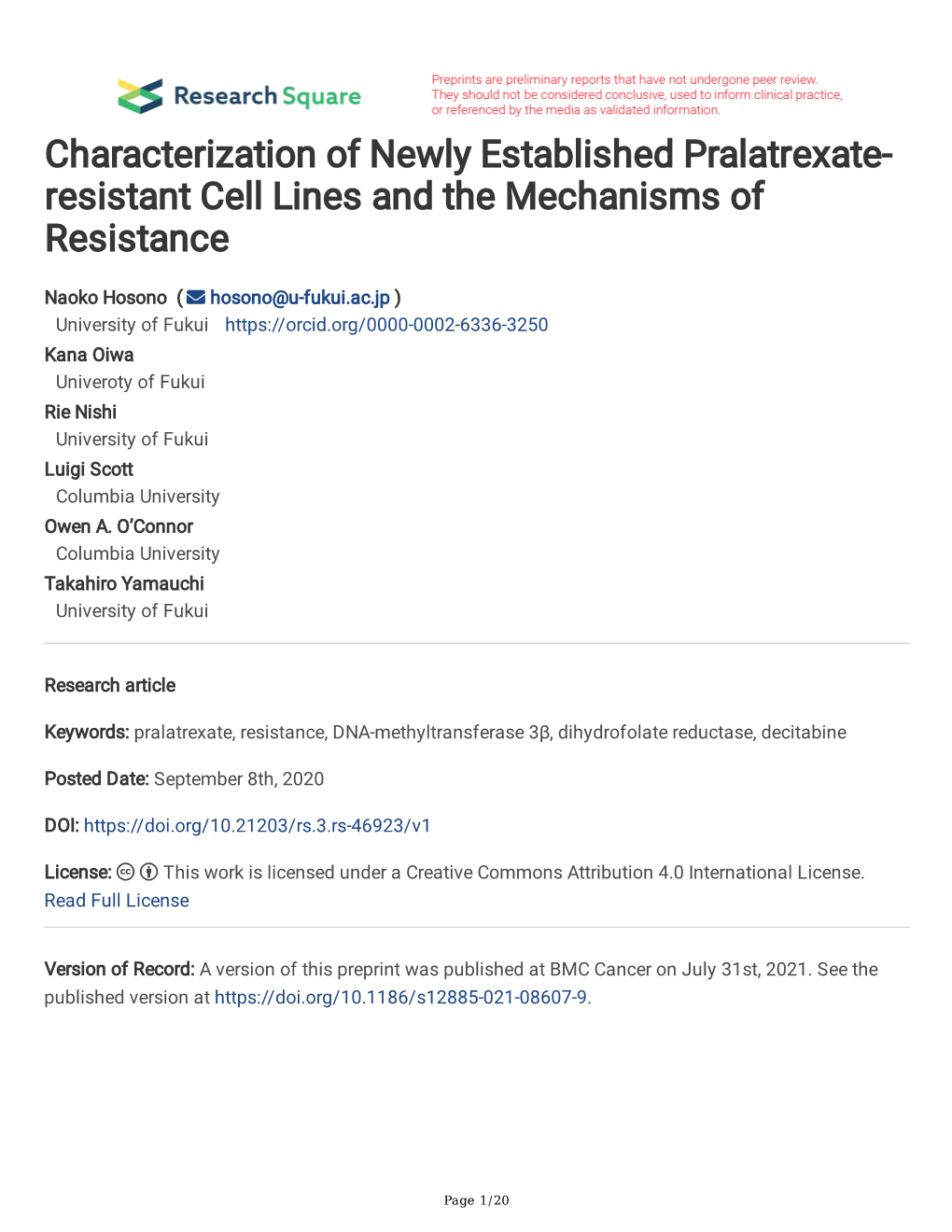 Resistant Cell Lines and the Mechanisms of Resistance