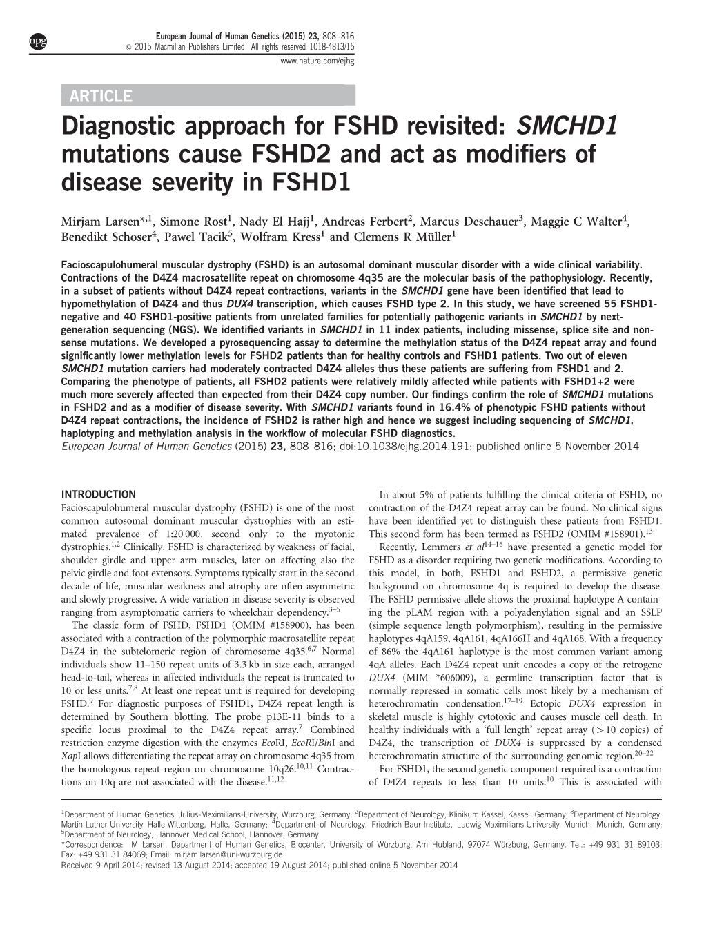 SMCHD1 Mutations Cause FSHD2 and Act As Modifiers of Disease