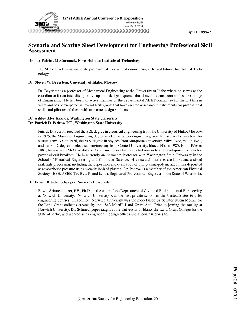 Scenario and Scoring Sheet Development for Engineering Professional Skill Assessment