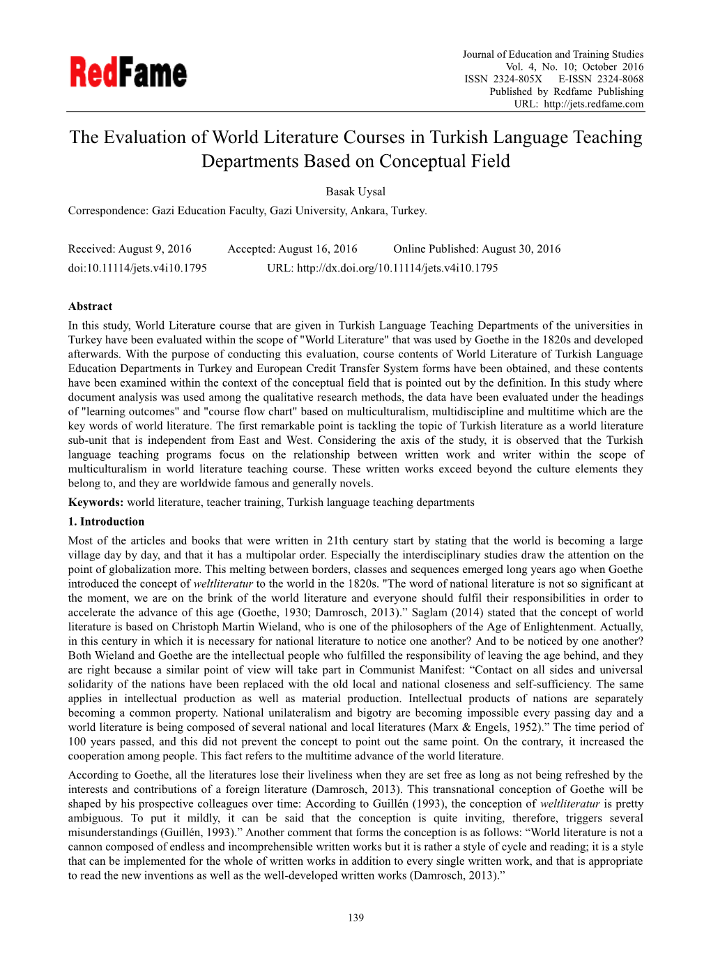 The Evaluation of World Literature Courses in Turkish Language Teaching Departments Based on Conceptual Field